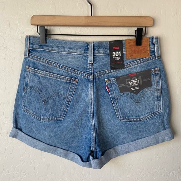 Levi's Light Blue Distressed Jean Shorts - Picture 7 of 11